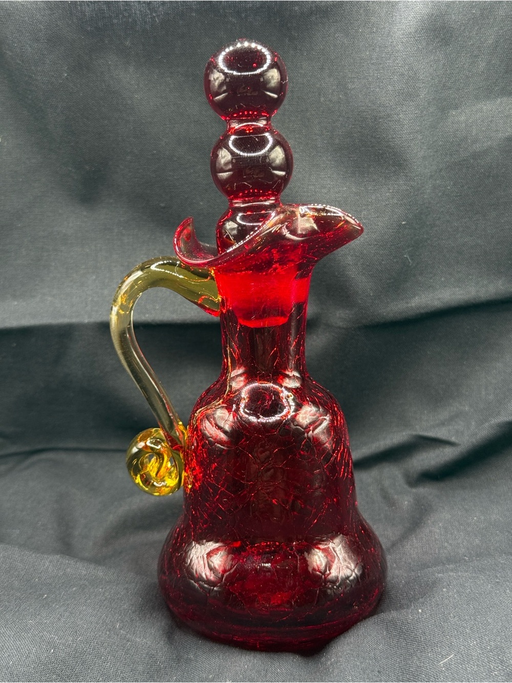 *GLOWS* Vintage Rainbow Art Glass Amberina Cruet